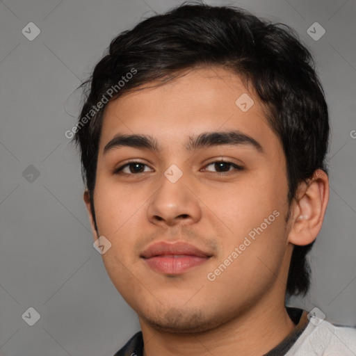 Neutral latino young-adult male with short  brown hair and brown eyes