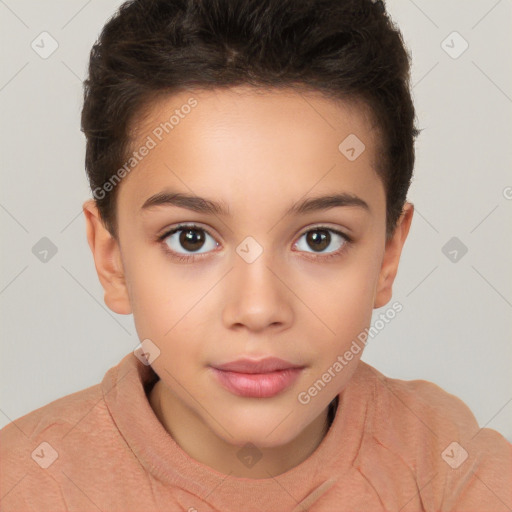 Neutral white child female with short  brown hair and brown eyes