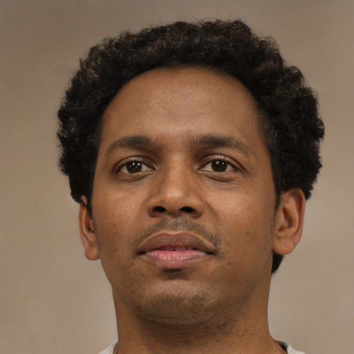 Neutral black young-adult male with short  brown hair and brown eyes