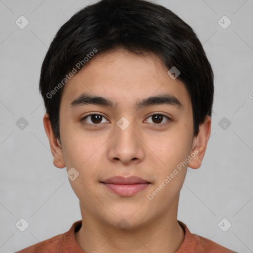 Neutral asian young-adult male with short  brown hair and brown eyes