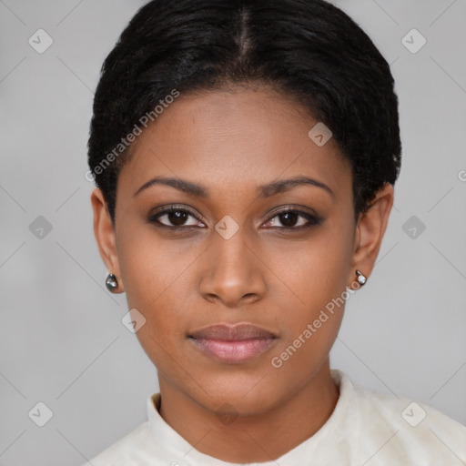 Neutral asian young-adult female with short  black hair and brown eyes