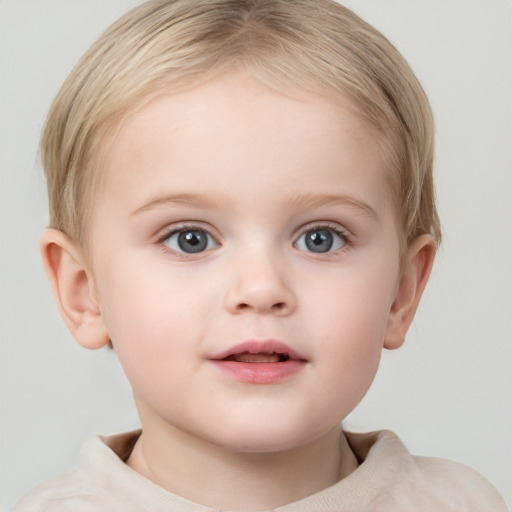 Neutral white child female with short  brown hair and grey eyes