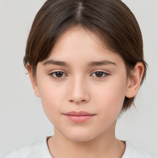 Neutral white young-adult female with short  brown hair and brown eyes