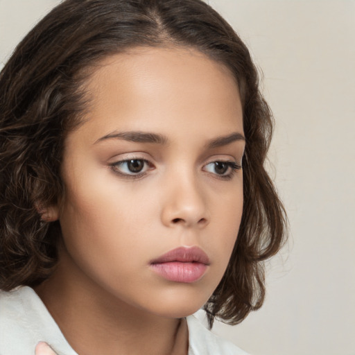 Neutral white child female with medium  brown hair and brown eyes