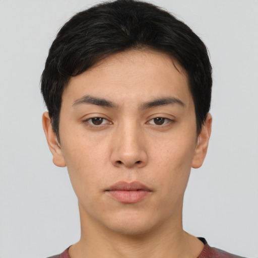 Neutral asian young-adult male with short  black hair and brown eyes