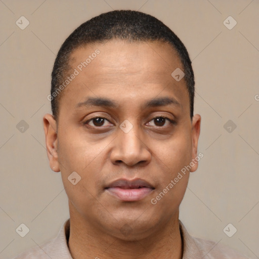 Neutral latino young-adult male with short  brown hair and brown eyes