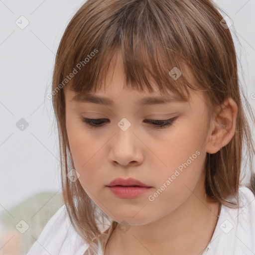 Neutral white child female with medium  brown hair and brown eyes