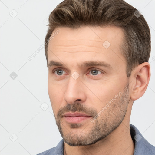 Neutral white adult male with short  brown hair and brown eyes