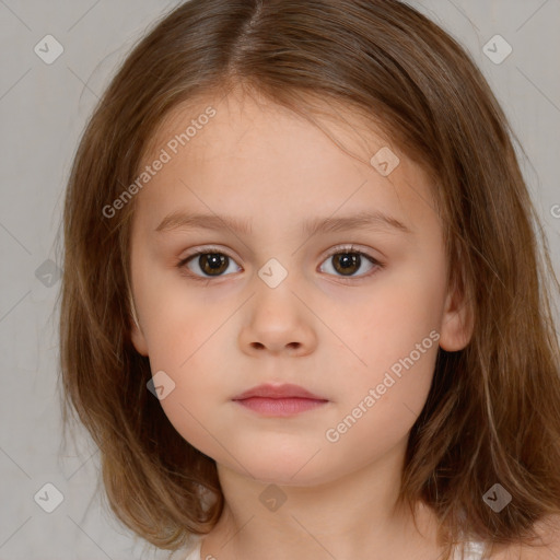 Neutral white child female with medium  brown hair and brown eyes