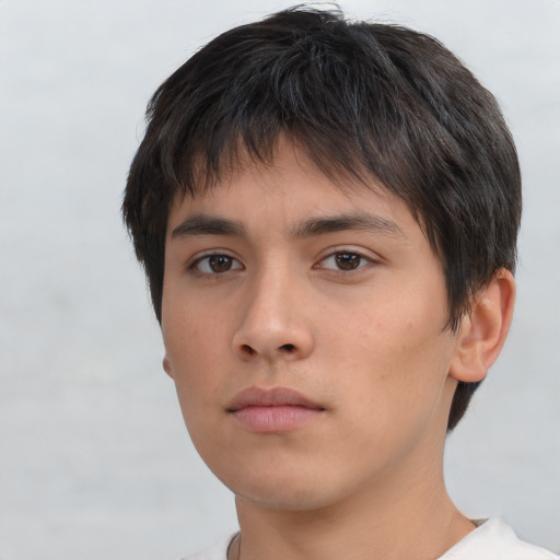 Neutral asian young-adult male with short  brown hair and brown eyes