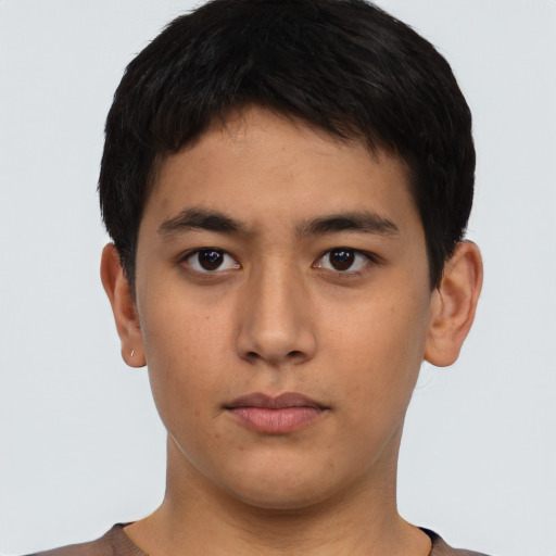 Neutral asian young-adult male with short  brown hair and brown eyes