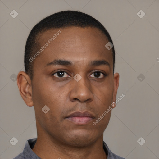 Neutral black young-adult male with short  brown hair and brown eyes