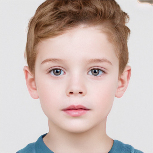 Neutral white child male with short  brown hair and grey eyes