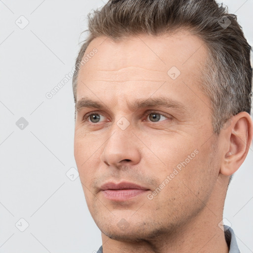 Neutral white adult male with short  brown hair and brown eyes