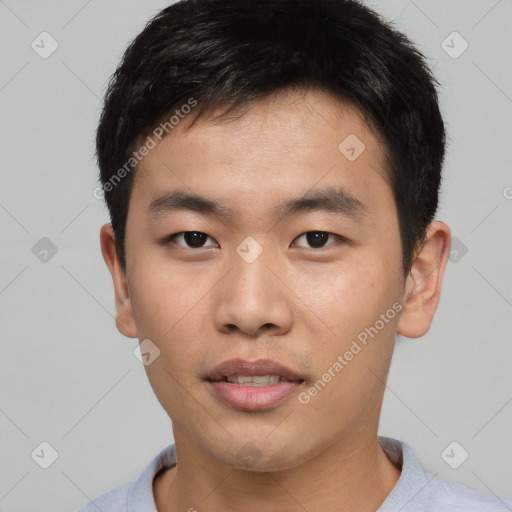 Neutral asian young-adult male with short  brown hair and brown eyes