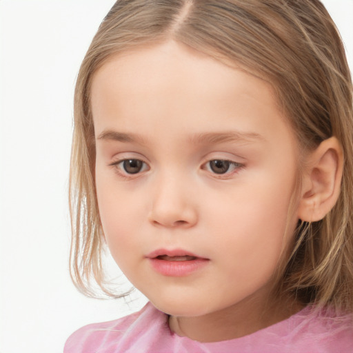 Neutral white child female with long  brown hair and brown eyes