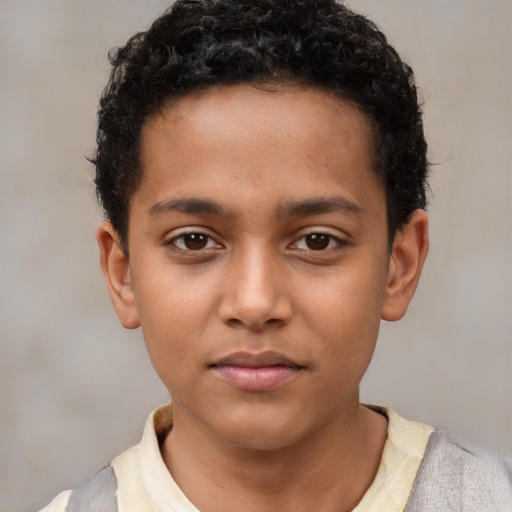 Neutral latino child male with short  brown hair and brown eyes