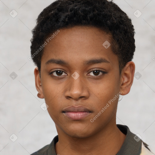 Neutral black young-adult male with short  brown hair and brown eyes