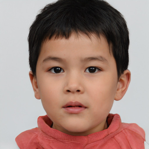 Neutral asian child male with short  brown hair and brown eyes