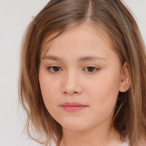 Neutral white child female with long  brown hair and brown eyes