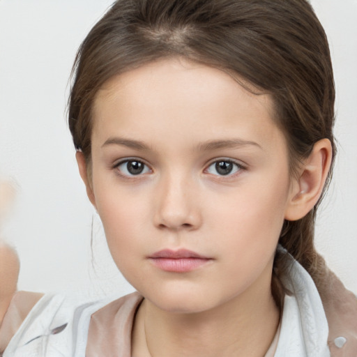 Neutral white child female with medium  brown hair and brown eyes