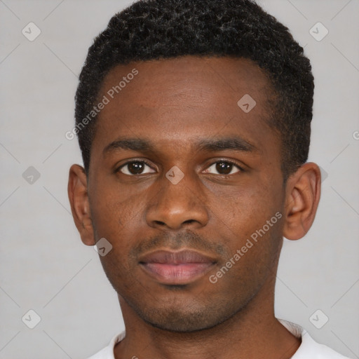 Neutral black young-adult male with short  brown hair and brown eyes