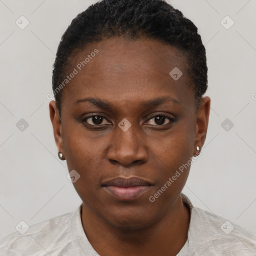 Neutral black young-adult female with short  brown hair and brown eyes