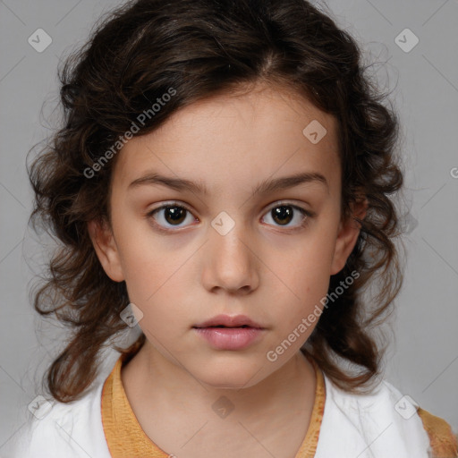 Neutral white child female with medium  brown hair and brown eyes