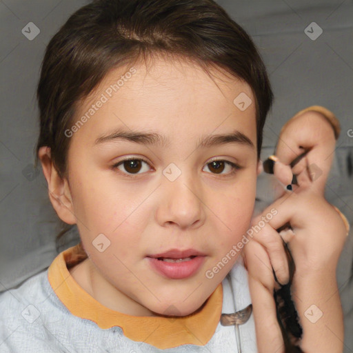 Neutral white child female with short  brown hair and brown eyes