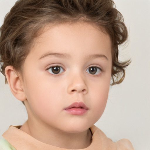 Neutral white child female with short  brown hair and brown eyes