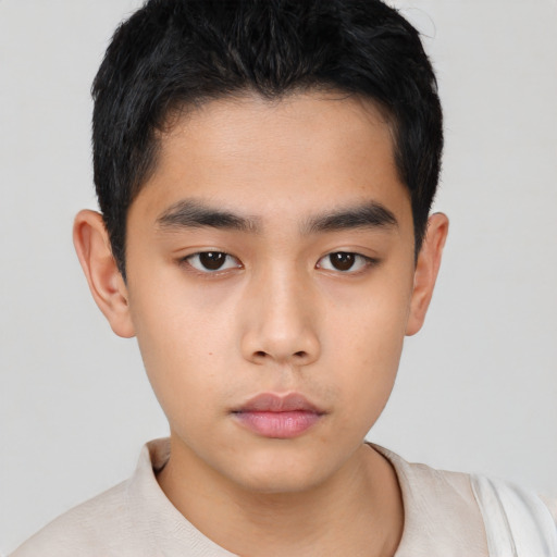 Neutral asian child male with short  black hair and brown eyes