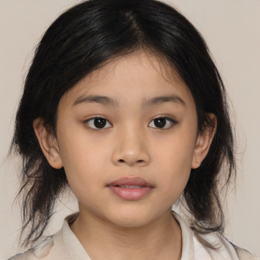 Neutral asian child female with medium  brown hair and brown eyes