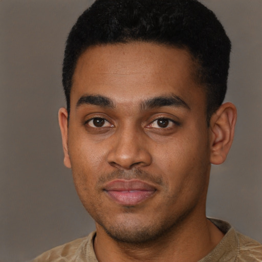 Neutral black young-adult male with short  brown hair and brown eyes