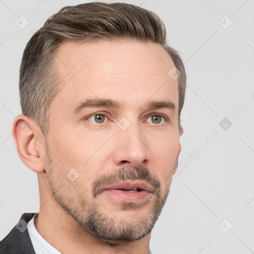 Neutral white adult male with short  brown hair and brown eyes