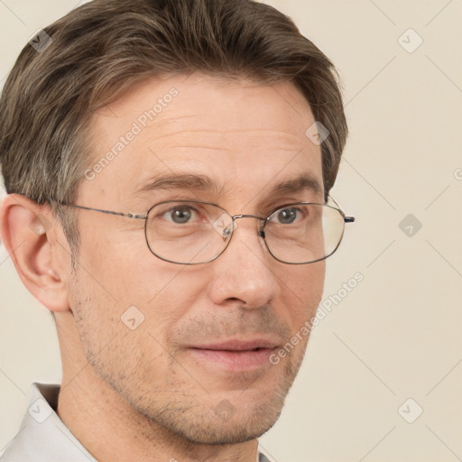 Neutral white adult male with short  brown hair and brown eyes