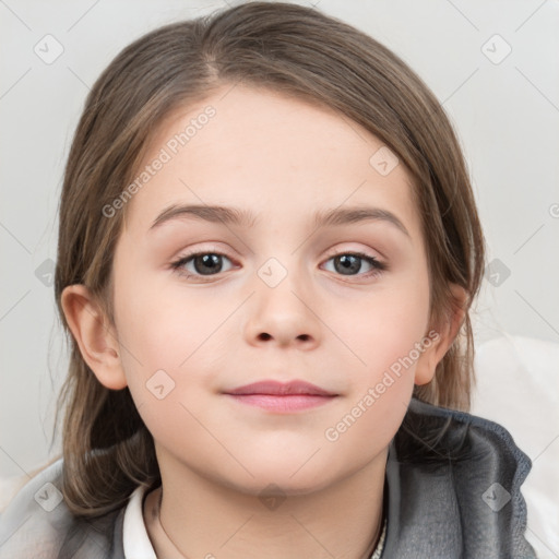 Neutral white child female with medium  brown hair and brown eyes