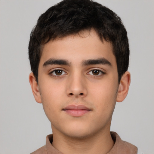 Neutral white child male with short  black hair and brown eyes