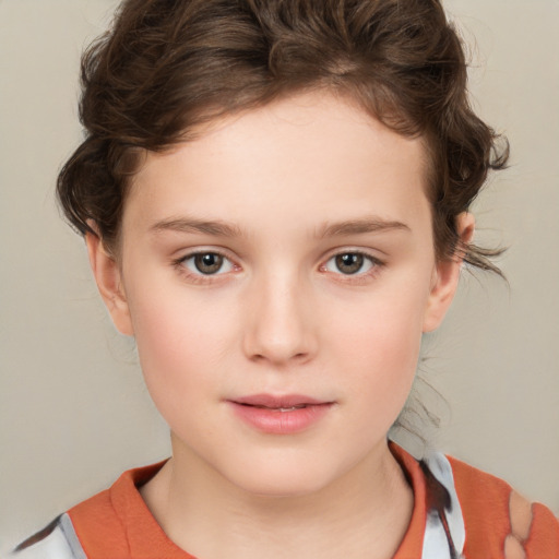 Neutral white child female with medium  brown hair and brown eyes