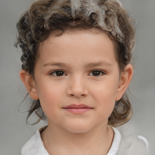 Neutral white child female with medium  brown hair and brown eyes