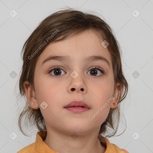 Neutral white child female with medium  brown hair and brown eyes