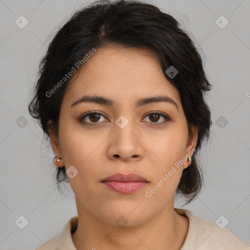 Neutral asian young-adult female with medium  brown hair and brown eyes