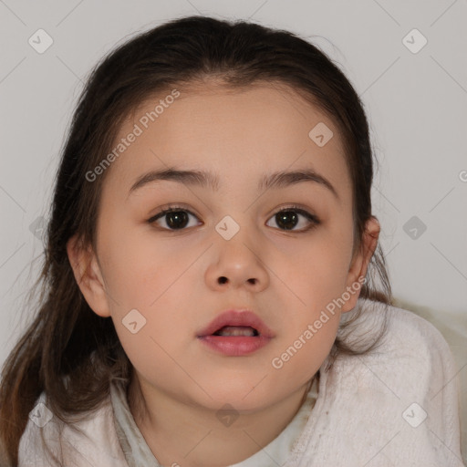 Neutral white child female with medium  brown hair and brown eyes