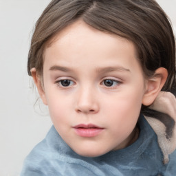 Neutral white child female with medium  brown hair and grey eyes