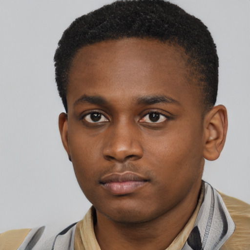 Neutral black young-adult male with short  brown hair and brown eyes