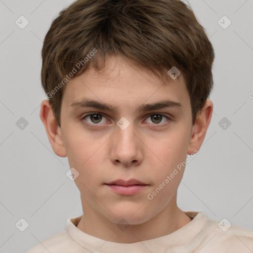 Neutral white child male with short  brown hair and brown eyes