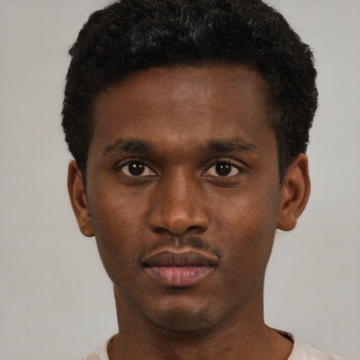Neutral black young-adult male with short  brown hair and brown eyes