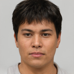 Neutral asian young-adult male with short  brown hair and brown eyes