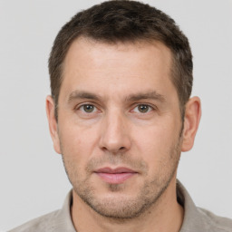 Neutral white adult male with short  brown hair and brown eyes