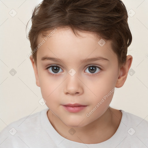 Neutral white child female with short  brown hair and brown eyes