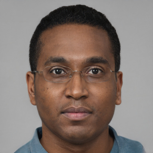 Neutral black young-adult male with short  brown hair and brown eyes